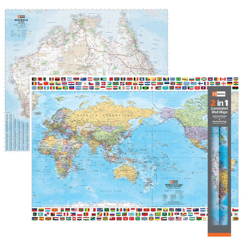 2 in 1 Twin Pack - HEMA Australia and World Wall Maps -