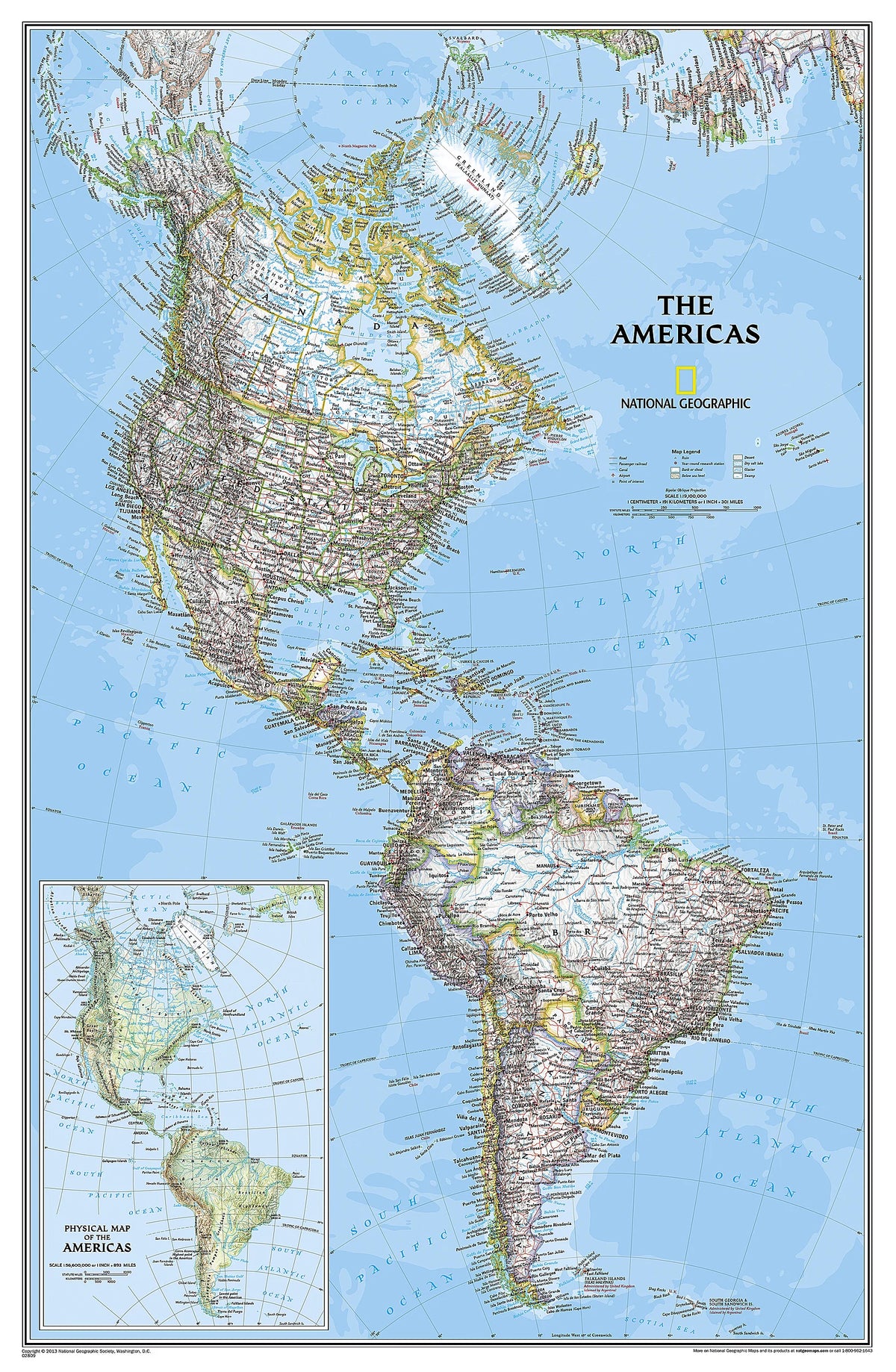 The Americas Wall Map by National Geographic