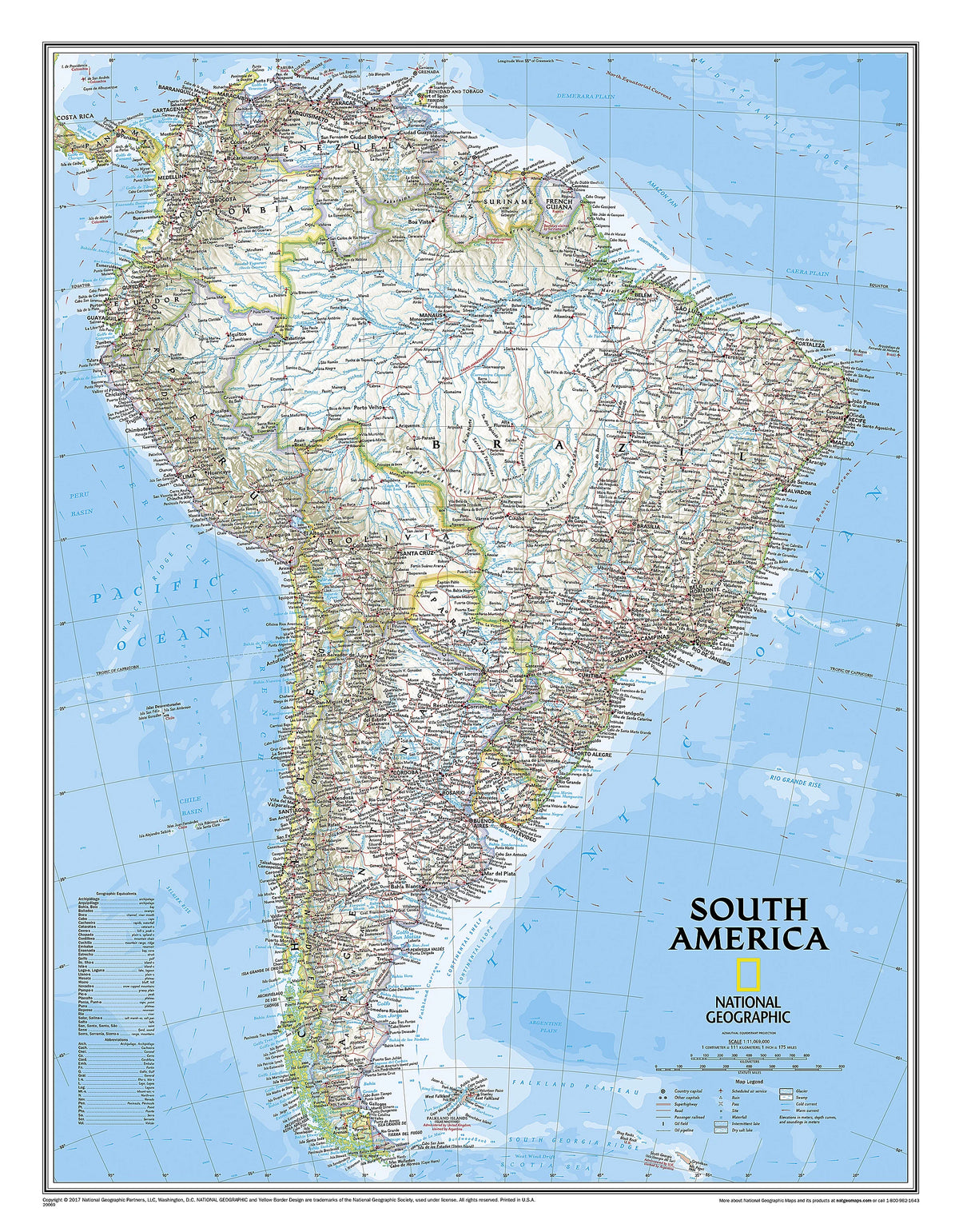 South America Wall Map by National Geographic