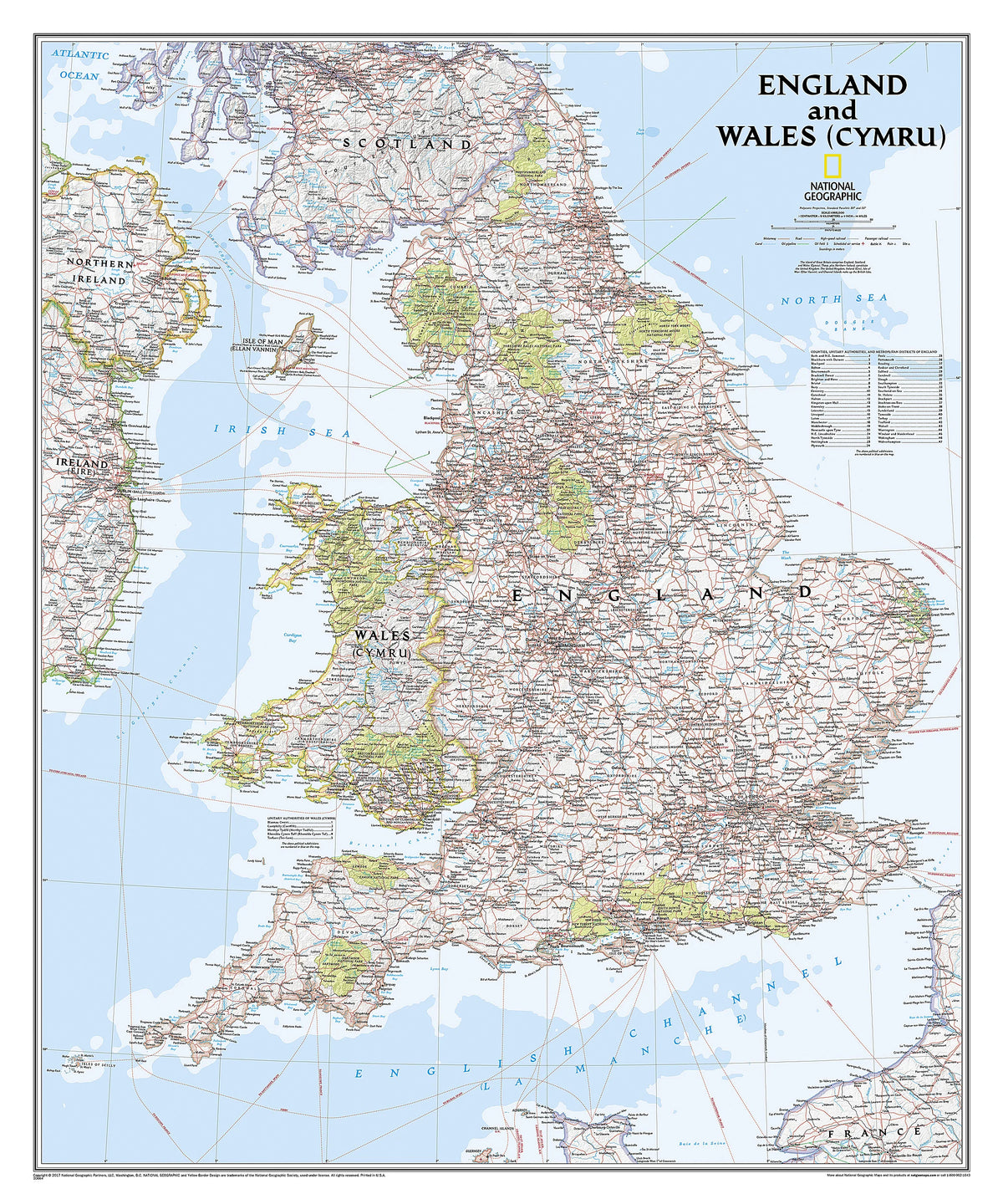 England and Wales Wall Map by National Geographic