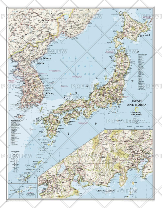 Japan and Korea Wall Map by National Geographic