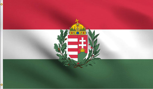 Hungary Flag With Crest 5' X 3'