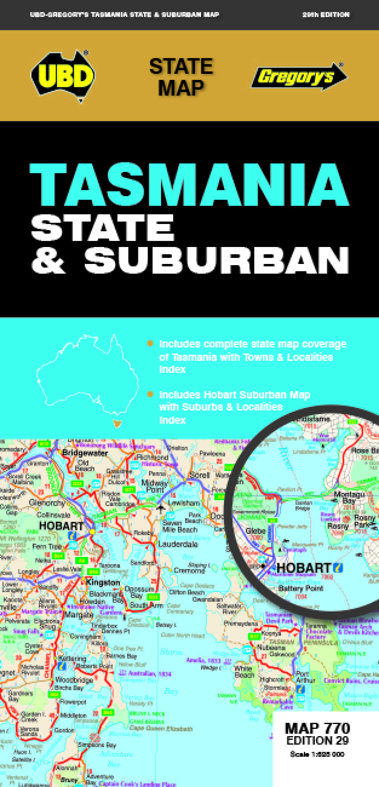 UBD Tasmania State & Suburban Map 770 29th ed
