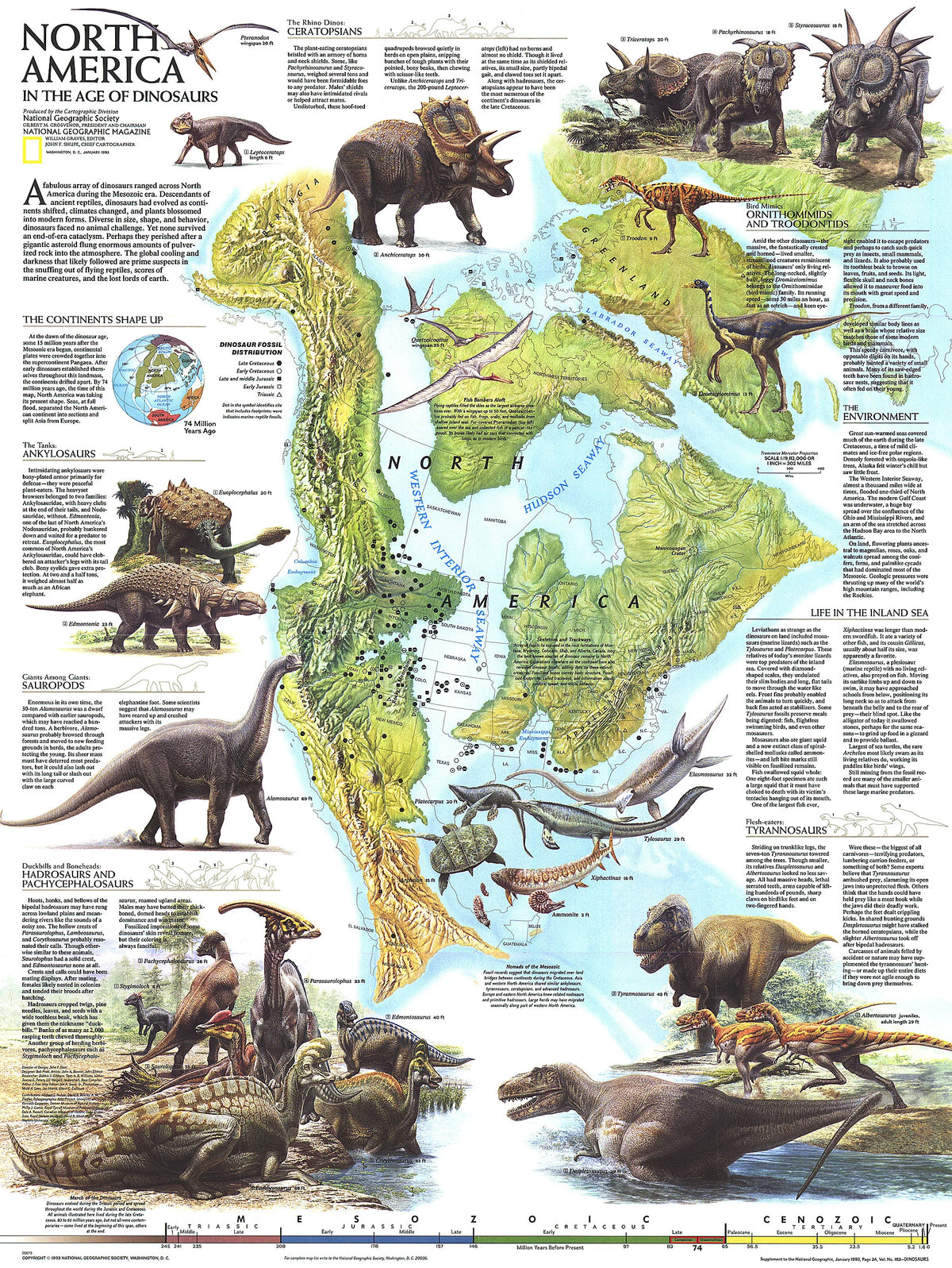 North America in the Age of Dinosaurs Wall Map by National Geographic