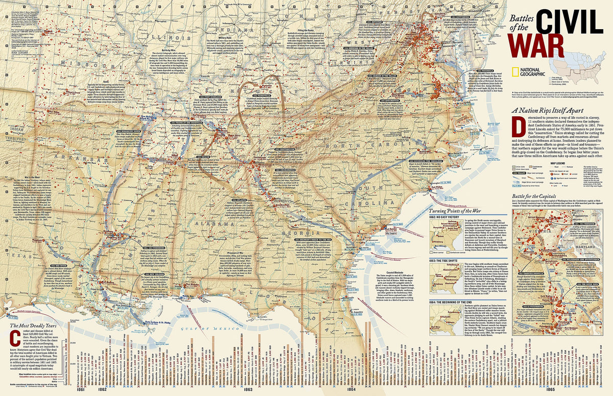 Battles of the Civil War Map by National Geographic
