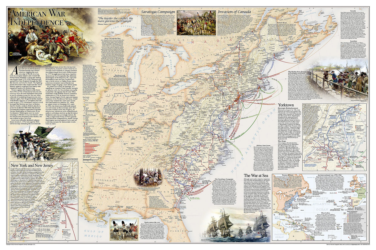 Battles of the Revolutionary War and War of 1812: 2-sided Wall Map by National Geographic
