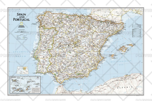 Spain and Portugal Wall Map by National Geographic