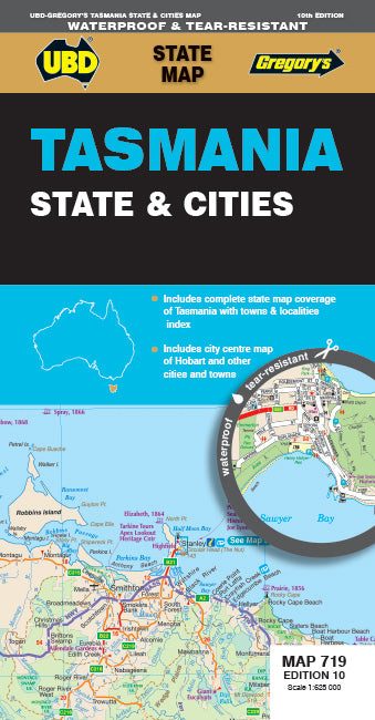 UBD Tasmania State & Cities Map 719 10th ed