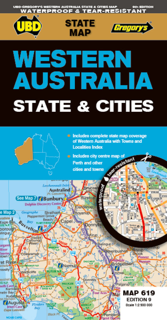 Western Australia State & Cities Map 619 9th ed waterproof