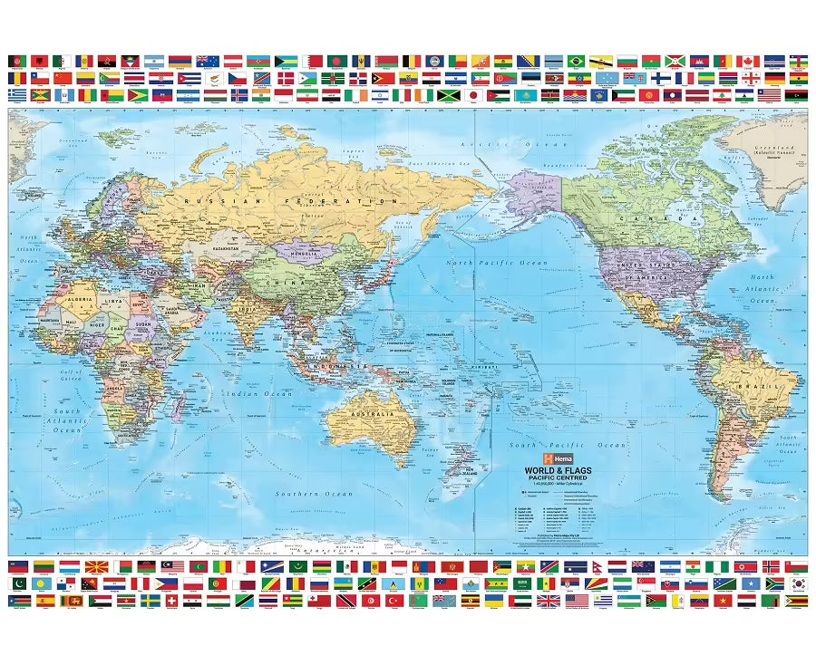 World & Flags Map - 1000x700 - Laminate paper in a tube